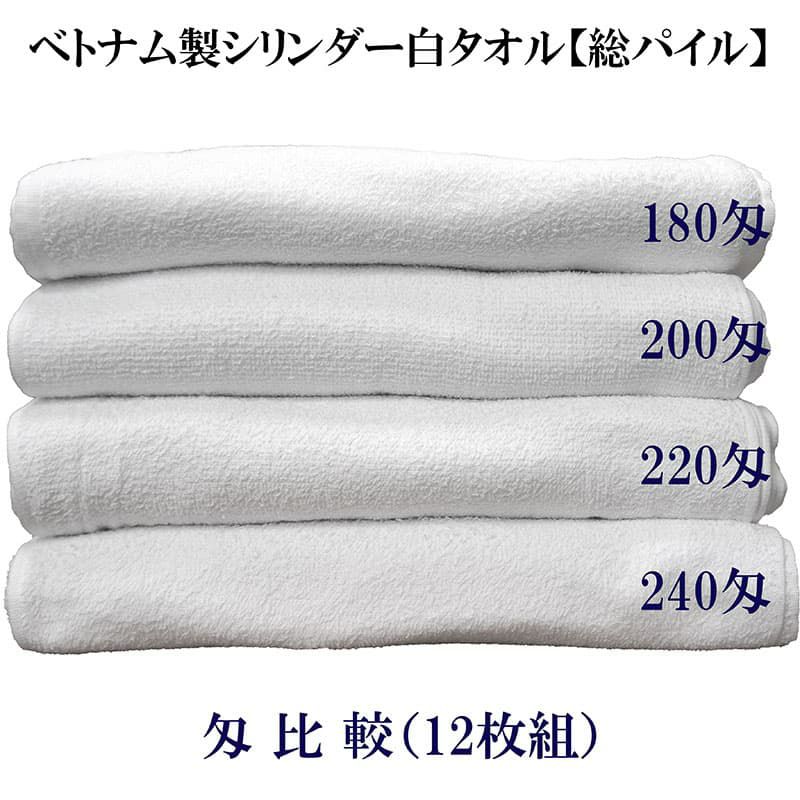 ベトナム製シリンダー白タオル【総パイル】匁比較